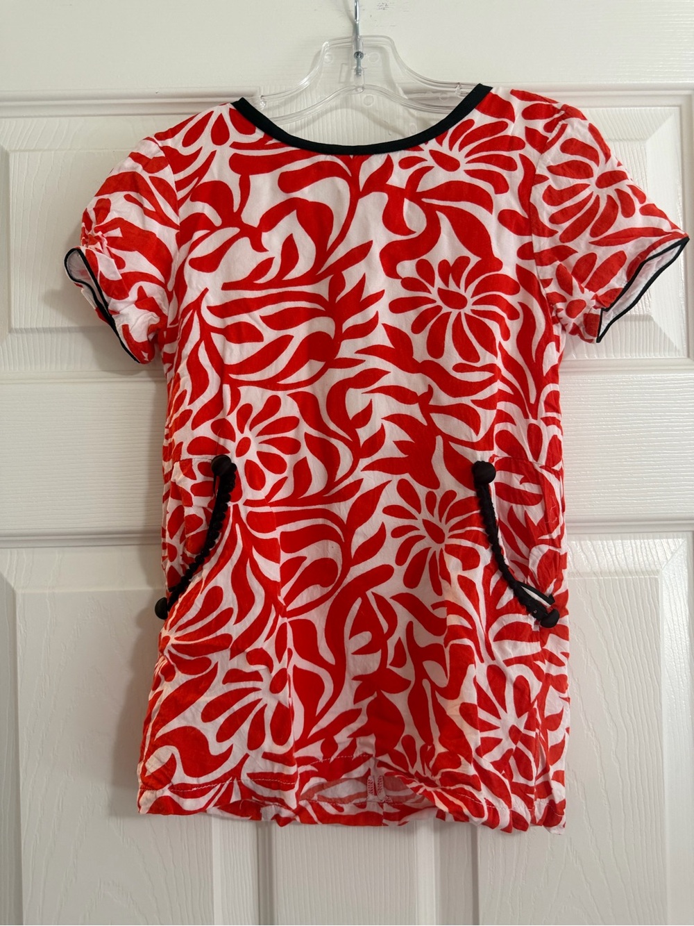 Little Marc Jacobs Red and White Floral Dress with Black Trim